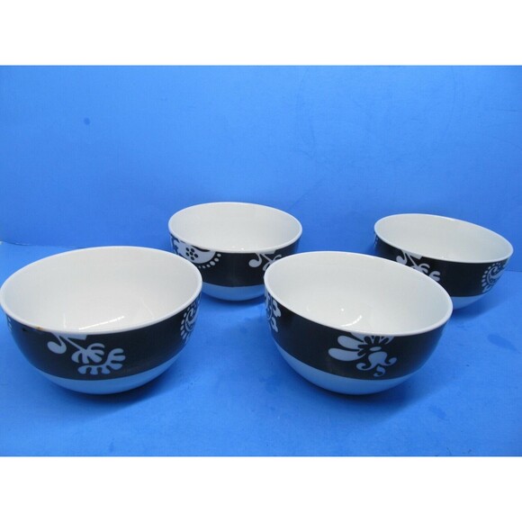 Shannon Palace Damask Noir White On Black On White Cereal Bowls Set Of 4 Bowls - Picture 3 of 8